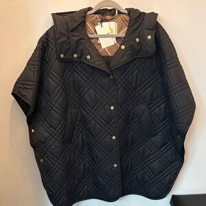 Barbour Black Quilted Hooded Cape